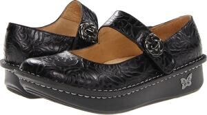 Alegria Paloma Black Embossed Rose Leather Platform Mary Jane Shoes Fall 35